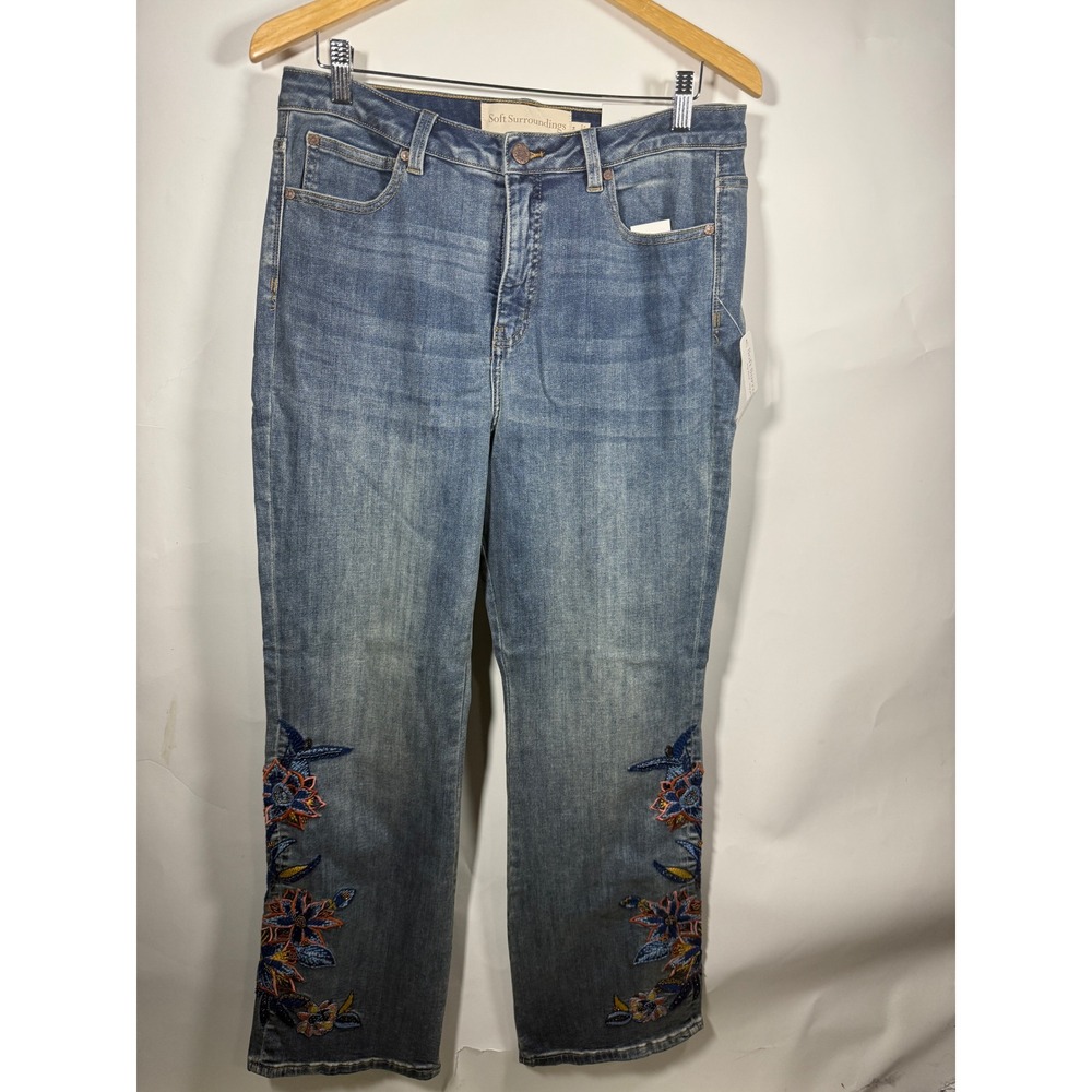 Soft Surroundings Embellished Bootcut‎ Jeans Riverway Wash Women's Size 14 NWT